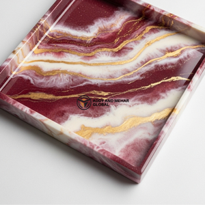 Plateau de service en résine bordeaux de qualité supérieure – Plateau décoratif fait main avec motif marbré - Product Image 3