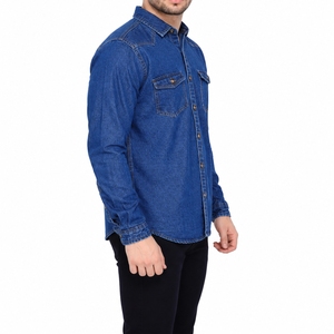 Chemise en jean pour homme, look denim haut de gamme personnalisé, boutons classiques sur le devant, coupe moderne décontractée, style quotidien confortable, deux poches poitrine. - Product Image 3