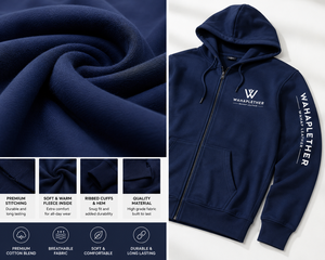 WAHAPLEATHER Men's <b>Navy</b> Blue Hooded Pullover <b>Sweatshirt</b> Regular Fit 100% Cotton French Terry Casual Lightweight Windproof Winter - Product Image 5