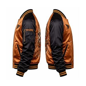 Chaqueta Sukajan Japonesa Negra de Cobre Personalizada, Bordada con Calavera de Serpiente, de Poliéster, Estilo Bomber, con Parches, Cortavientos, MOQ Bajo - Product Image 4