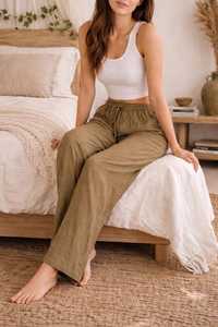 Women's Mid Waist Wide Leg Corduroy <b>Pants</b> 100% Cotton Loose Fit Drawstring Solid Color With Pockets Casual Style - Product Image 5