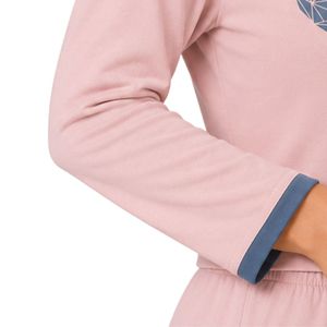 Ensemble pyjama court à manches longues pour femme, rose et bleu, avec broderie cœur, en coton doux tricoté, pantalon large, personnalisable OEM - Product Image 2