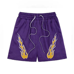 Shorts en coton décontractés pour homme, noirs, brodés de flammes, avec cordon de serrage - Product Image 5