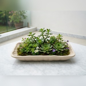 Cast Metal Decorative Tray Organic Wavy Raised Pattern Premium Serving Platter and <b>Planter</b> Base Modern Home Decor WB INC India - Product Image 5