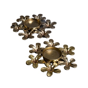 Brass <b>Tealight</b> Holder Handmade Durable and Light Weight Heat Resistant Floral Design for Valentine's Day Organised Set of 2 - Product Image 1