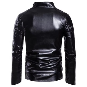 High Quality Black Long <b>Thin</b> Canvas Leather <b>Jacket</b> with Front Logo Winter Moto & Biker Style for <b>Men</b> - Product Image 5