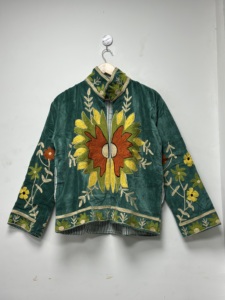 Abrigo Étnico de Invierno para Mujer, de Algodón Ecológico, con Bordado Suzani de Terciopelo, Patrón Floral Grueso, Mangas Largas, Estilo Indio - Product Image 6
