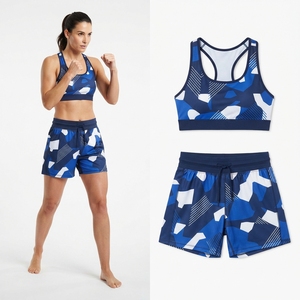 Conjunto Deportivo para Mujer, Color Rosa, Sin Costuras, con Bloques de Color, para Entrenamiento de Boxeo, Sujetador Deportivo y Pantalones Cortos de Cintura Alta - Product Image 6