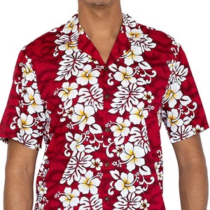 Chemise hawaïenne rouge à fleurs pour homme, manches courtes, col rabattu, imprimé respirant, chemise de vacances d'été - Product Image 1