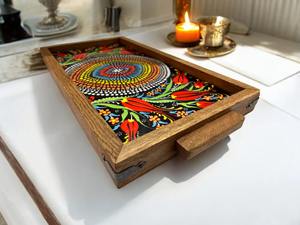 Plateau en bois imprimé série artistique, plateau imprimé en bois illustré pour la décoration créative de la maison, plateau de service en gros - Product Image 3