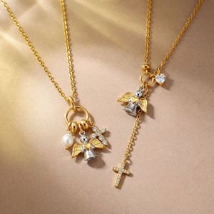 Collier avec pendentif ange, croix dorée, fournisseur de colliers avec pendentifs en laiton personnalisés - Product Image 3