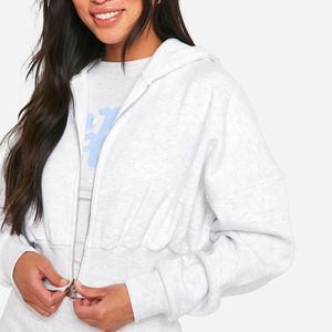 Women's Heavy Weight 100% Cotton Cropped Zip-Up Hoodie Women's Winter Warm Breathable Cotton Full Zipper Hoodie - Product Image 6
