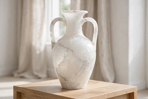 Jarrón de Ónix Blanco Natural, Estilo Griego Clásico, Hecho a Mano, con Dos Asas, Jarrón de Piedra, Venta al Por Mayor, Logotipo Personalizado, Acabado Brillante - Product Image 4
