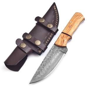 Soporte OEM ODM, Cuchillo de Hoja Fija de Acero de Damasco Personalizado con Bajo MOQ, para Caza y Camping, Punta Caída, Mango de Madera de Olivo, OBM - Product Image 1