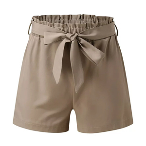 Shorts en satin respirant à taille haute avec imprimé et cordon de serrage à nœud papillon, coupe décontractée pour femmes - Product Image 1
