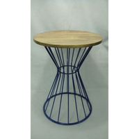 Table basse ronde moderne avec plateau en bois et structure en métal bleu, meuble de salon, table d'appoint décorative