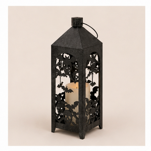 Vintage Black Metal Halloween <b>Candle</b> <b>Lantern</b> with Spooky Bat and Skull Cutouts Vintage Hanging Decorative <b>Lantern</b> For Party - Product Image 5
