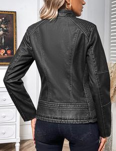 <b>Women</b> Faux Leather Motorcycle Coat Stand Collar Soft Lining <b>Spring</b> Fall <b>Jacket</b> OEM Manufacturer - Product Image 6