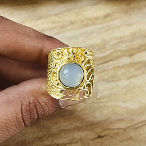 Latest High Demanding Filigree Texture <b>Ring</b> Moonstone Brass 18k Gold Plated <b>Ring</b> <b>Chunky</b> Boho Statement Women Wholesale <b>Ring</b> - Product Image 4