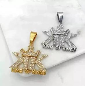 Collier pendentif Couronne des Rois en or massif 14 carats plaqué or, micro-pavé de strass en cristal, style hip-hop, pour homme, usage quotidien - Product Image 2