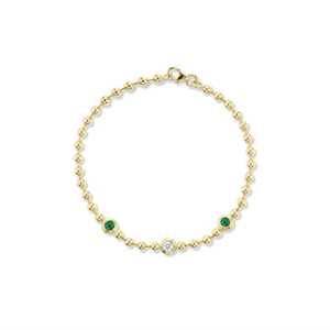 Diamond Stacking <b>Bracelet</b> Ball <b>Beaded</b> Round Green Lab Grown Layering 6.5Inch Chain Bezel Set Statement Minimalist 14K Solid Gold - Product Image 4