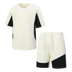 Ensemble de survêtement décontracté deux pièces pour homme, motif uni, en tissu tricoté léger, idéal pour la gym et l'automne - Product Image 1