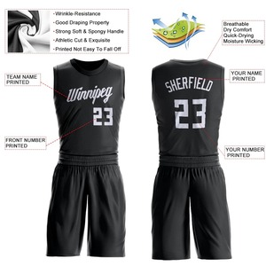 Maillot de basket-ball personnalisé noir et blanc sans manches en mesh, avec nom et numéro d'équipe brodés, pour performance athlétique - Product Image 3