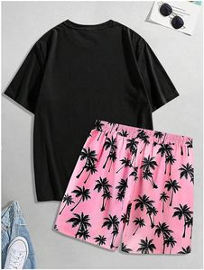 เสื้อยืดคอกลมแขนสั้นผ้าฝ้ายสไตล์ฮาวายสำหรับผู้ชาย ใส่สบายในฤดูร้อน พร้อมกางเกงขาสั้นชายหาดความยาวระดับเข่าแบบไร้ตะเข็บ - Product Image 1