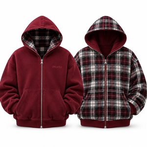 Veste à capuche réversible pour homme, à carreaux, zippée, oversize, streetwear d'hiver, vente en gros personnalisée - Product Image 5