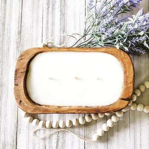 Bols à pâte en bois brun rustique de luxe Bougeoir de mariage de Noël de style fermier à base de cire de soja - Product Image 5