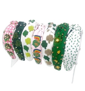 Comfortable St Patrick’s Day <b>Headband</b> Collection Clover Rainbow <b>Beaded</b> & Printed Knot Statement Hairbands for Women and Girls - Product Image 1
