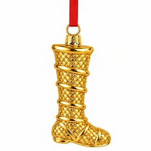 Ornement de Noël en métal plaqué or de qualité supérieure, en forme de botte de Père Noël, à suspendre, décoration festive pour les fêtes, vente en gros - Product Image 1