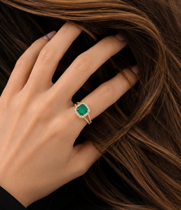 <b>Emerald</b> Cut Green Gemstone Statement <b>Ring</b> with Diamond Accents for Women 10K 14K 18K Gold 925 935 <b>Silver</b> Fine Jewelry - Product Image 3
