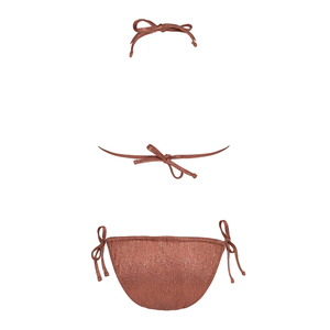 Ensemble de bikini imprimé côtelé pour femme, soutien-gorge triangle dos nu, bas de maillot à nouer sur les côtés, maillot de bain extensible à volants en tricot, Spandex Nylon - Product Image 2