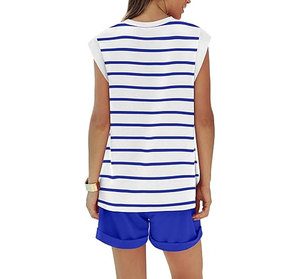 Venta al por mayor: Camiseta deportiva informal de verano para mujer, estilo vintage, con diseño de agujeros, color liso, con encaje, botones en el tobillo, cuello redondo y manga corta, personalizable. - Product Image 5
