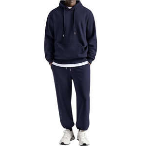 Conjunto deportivo para hombre, corte ajustado, con capucha, tela suave y transpirable, mezcla de algodón, pantalones jogger con cintura elástica, ligero, informal, para gimnasio y deporte. - Product Image 1