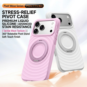 Newest Korean Style Wave Pattern Liquid Silicone Shockproof Mobile Phone Cases for 14 15 16 17 Pro Max Magnetic Bracket - Product Image 6