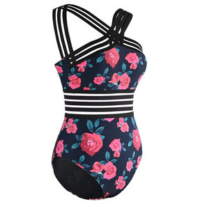 Maillot de bain une pièce personnalisé avec logo, taille haute, volanté, effet ventre plat, pour femme, épaules dénudées, dos croisé, col en V - Product Image 3