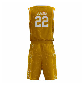 Uniformes de Baloncesto Personalizados, Camiseta Amarilla Sublimada con Cuello en V sin Mangas, Pantalones Cortos, Poliéster que Absorbe la Humedad, Nombre del Equipo 22 - Product Image 2