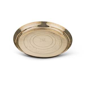 Plato de bronce Kansa Thali hecho a mano, verificado por laboratorio, para la digestión ayurvédica, alivio de gases e inmunidad, con acabado dorado brillante. - Product Image 1