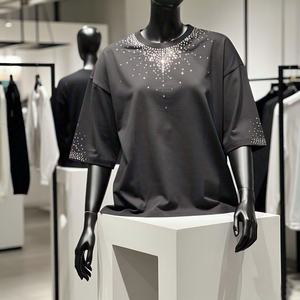 Camiseta de alta calidad para hombre, camiseta informal a la moda con logotipo personalizado para hombre, Camiseta de algodón 100% con diamantes de imitación para hombre, Camiseta holgada - Product Image 2