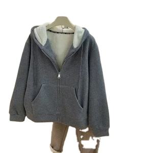 <b>Fleece</b> Lined Zipper Jacket <b>Women's</b> Oversized Thickened Open <b>Cardigan</b> Top <b>for</b> Autumn and Winter - Product Image 4
