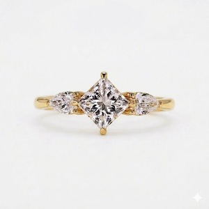 Anillo de compromiso de oro amarillo de 18 quilates con diamante cultivado en laboratorio de 2.35 quilates, color E, VVS2, corte princesa, anillo de tres piedras, regalo de aniversario - Product Image 4