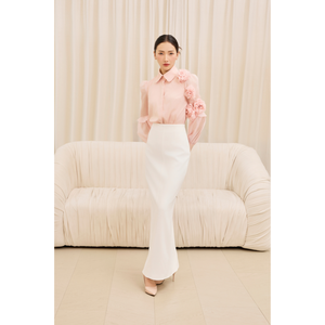 Blusa Romántica para Mujer Lista para Enviar, con Adornos Florales en 3D, Mangas Transparentes, Elegante para Oficina, Venta al Por Mayor - Product Image 3