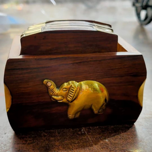 Wooden Tea Coaster Set Sheesham Wood <b>Elephant</b> Design Brass Inlay Coasters Dining <b>Table</b> Decor Drink Coaster Set Gift Home Decor - Product Image 1