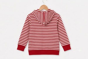 Sweat-shirt à capuche zippé imprimé rayé rouge et blanc, anti-boulochage, coupe classique, unisexe, décontracté, en coton tricoté, pour le printemps - Product Image 2
