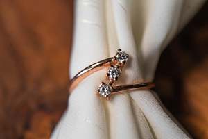 Minimalist Three Stone Lab Grown Diamond Engagement <b>Ring</b> Open Band <b>Dainty</b> 18k Yellow Gold Rhodium Plated Prong Setting - Product Image 6