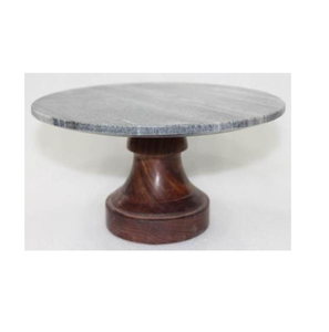 Round Wood & <b>Marble</b> <b>Cake</b> <b>Stand</b> Buffet Dessert <b>Stand</b> Grey Stone Crafts Fruit Display <b>Stand</b> for Kitchen Entry Way Decoration - Product Image 1