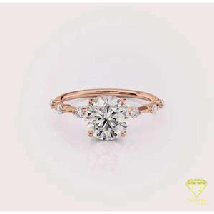 Round Cut Moissanite Diamond Solitaire Engagement <b>Ring</b> in 14K Yellow Gold <b>Dainty</b> Promise Wedding <b>Ring</b> for Women Fine Jewelry - Product Image 5