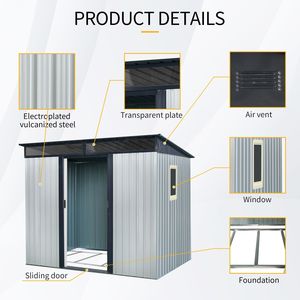 Abri de jardin en métal blanc et noir de 8 pi x 6 pi avec fenêtre et plaque transparente pour jardin ou pelouse - Product Image 3